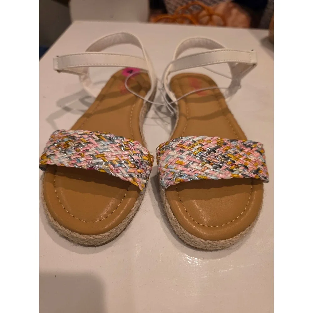 Jellypop Kids Woven Espadrille Sandals White Multi Color Metallic Size 4 Flat